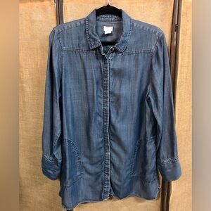 Chico's Classic Blue Chambray Button Up Top with Pockets Size 2 Large